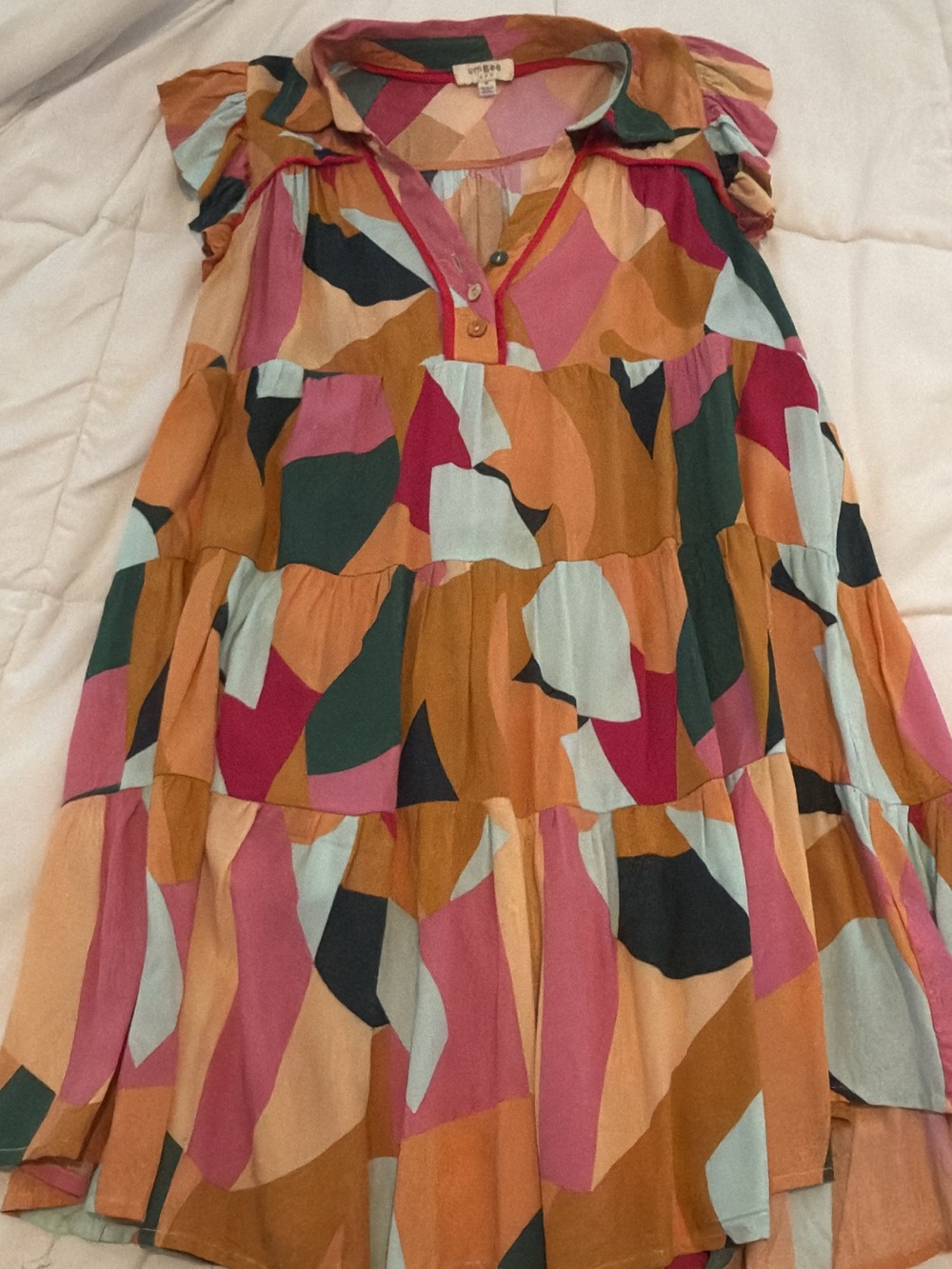 woman’s Multi-Color Tiered Summer Dress - Pink/Orange/Green
